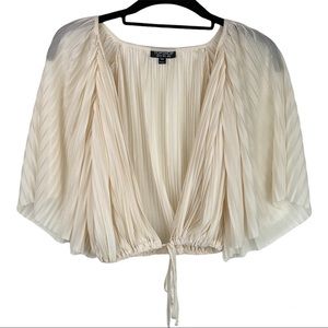 Topshop Sheer Pleated Tie Crop Top Flutter Sleeves Sz Small
